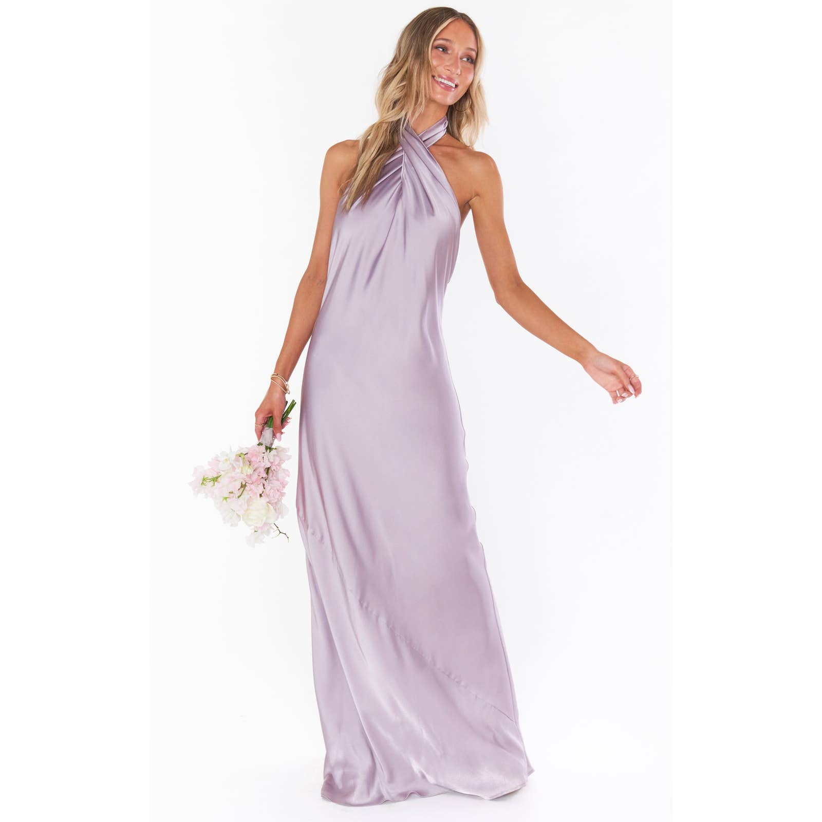 Show Me Your Mumu Jasmine Halter Maxi Dress In Dusty Purple Luxe Satin M